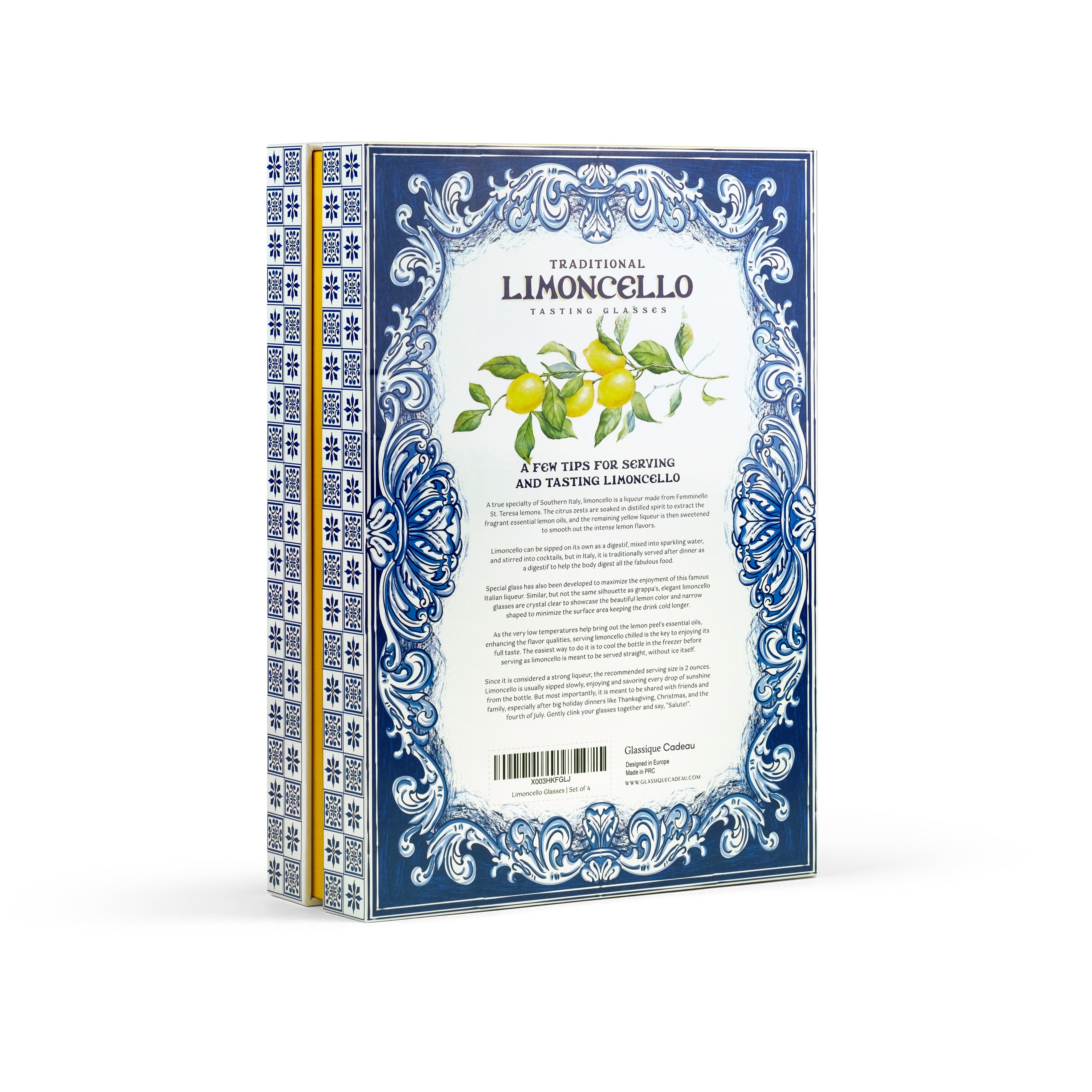 Italian Limoncello Liqueur Cordial Glasses Gift Set of 4 – detail of hand-polished crystal rim