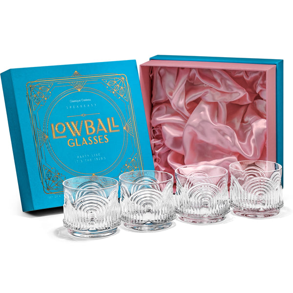 Vintage Art Deco Rocks Lowball Cocktail Glasses Gift Set of 4 – ready-to-gift signature box