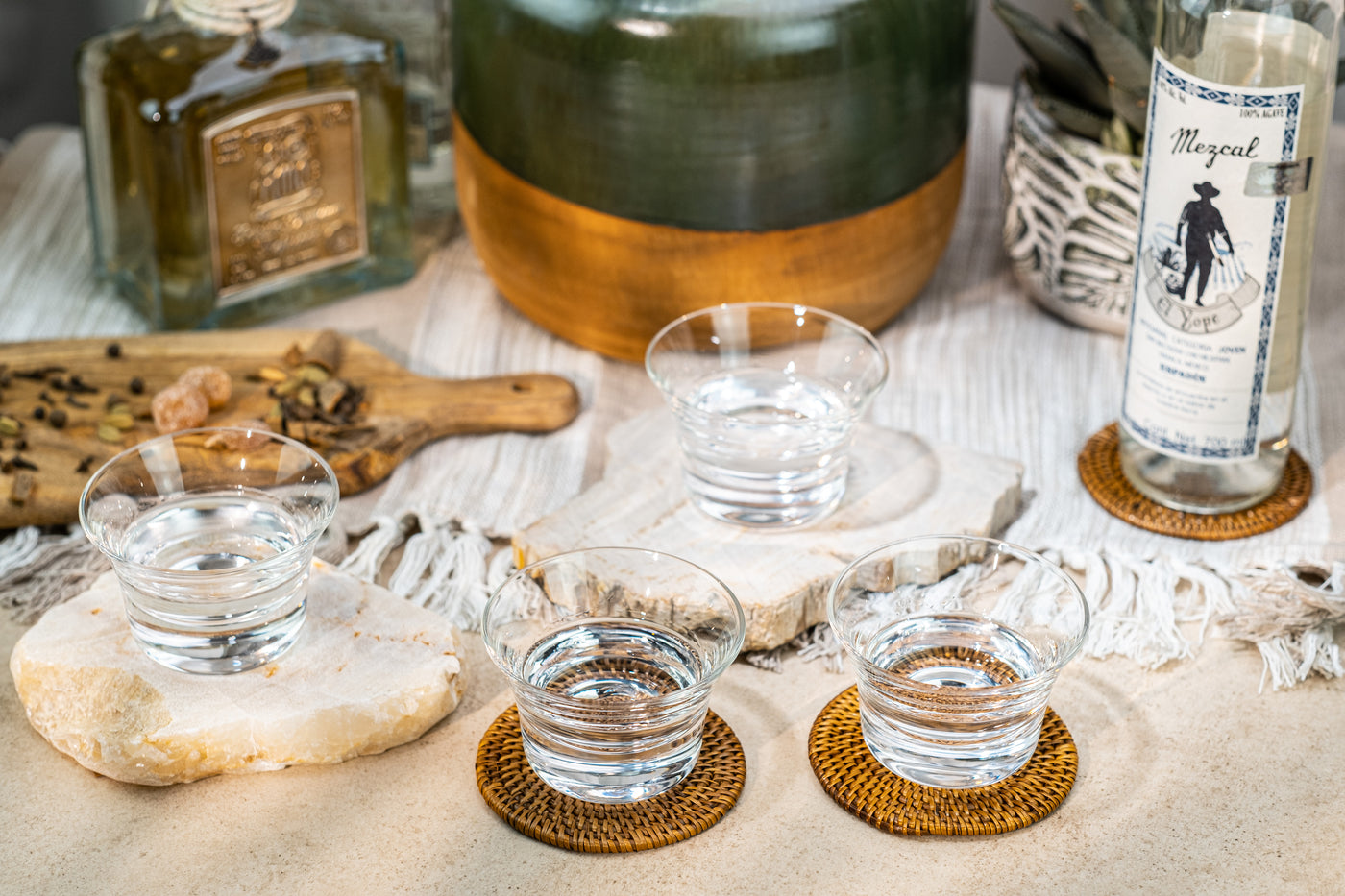 Mezcal Crystal Copita Sipping Glasses Gift Set of 4 – styled gift moment