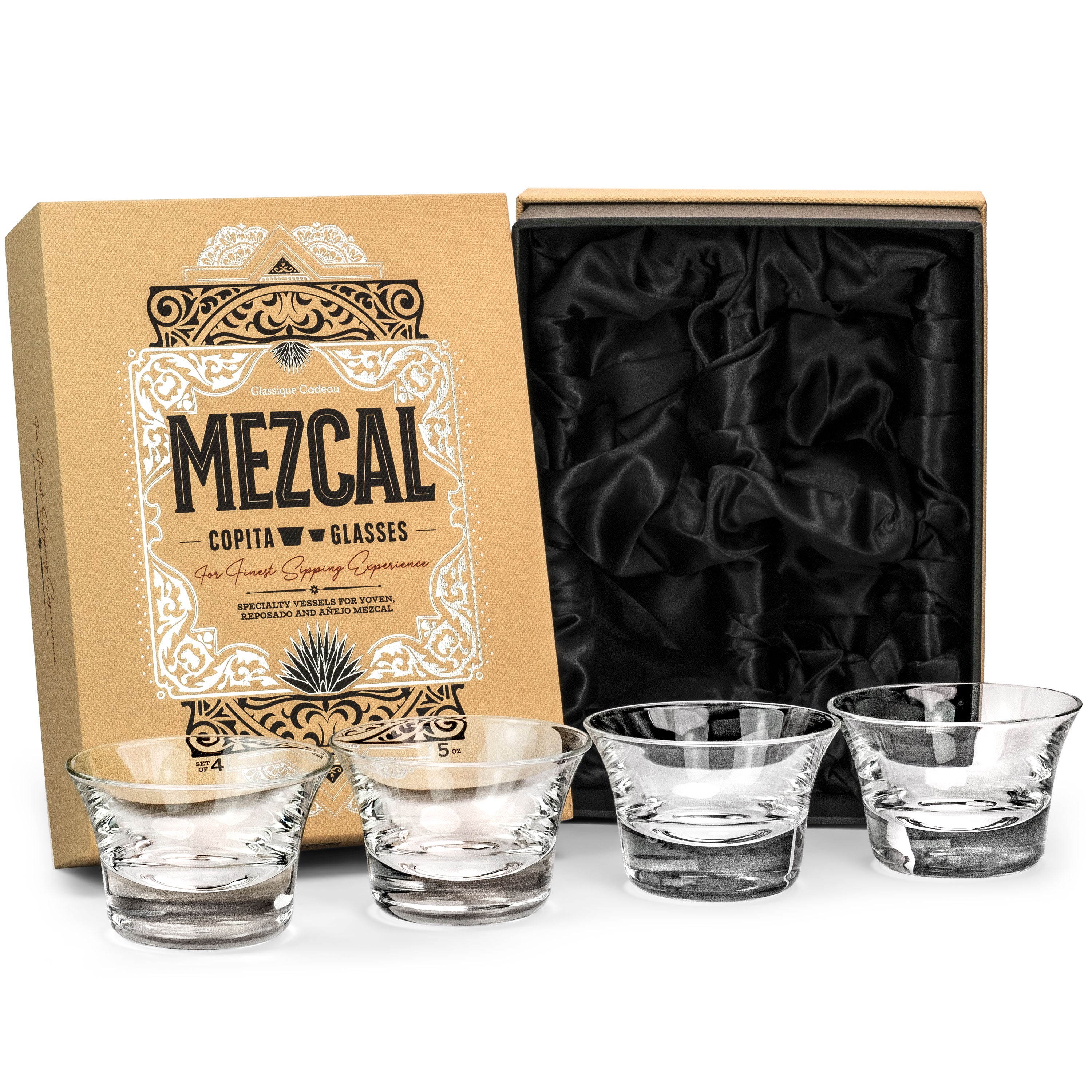 Mezcal Crystal Copita Sipping Glasses Gift Set of 4 – ready-to-gift signature box