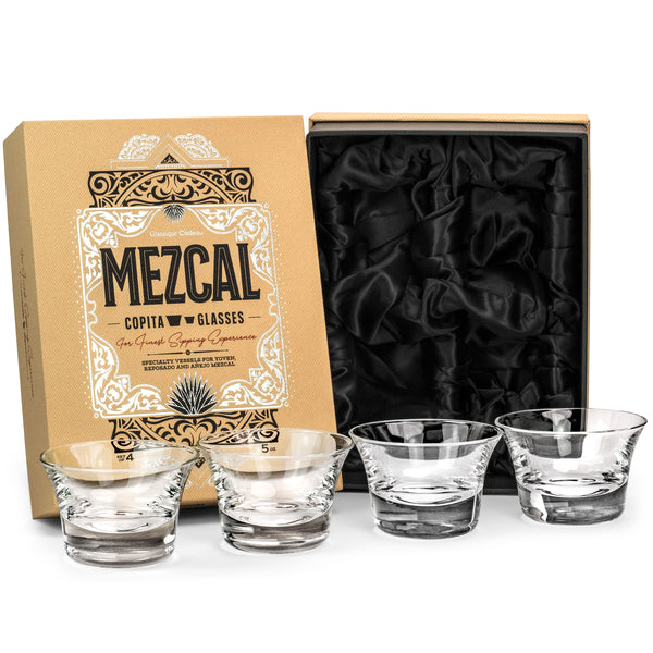 Mezcal Crystal Copita Sipping Glasses Gift Set of 4 – ready-to-gift signature box