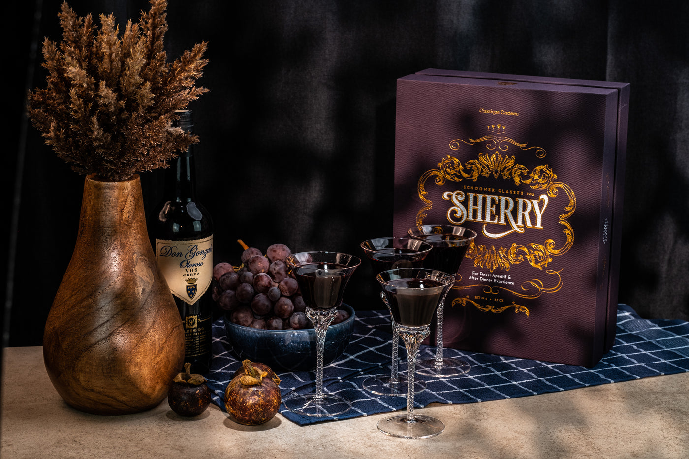 Sherry Port and Dessert Wine Crystal Schooner Sipper Glasses Gift Set of 4 – hosting and entertaining detail