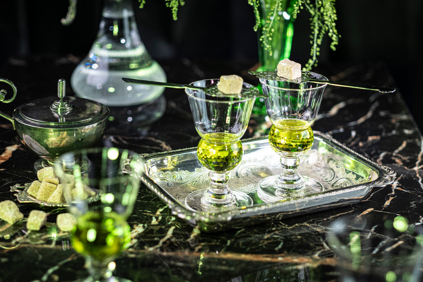 Belle Epoque French Pontarlier Absinthe Bubble Glasses Gift Set of 4 – styled gift moment