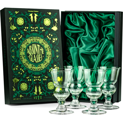 Belle Epoque French Pontarlier Absinthe Bubble Glasses Gift Set of 4 – ready-to-gift signature box