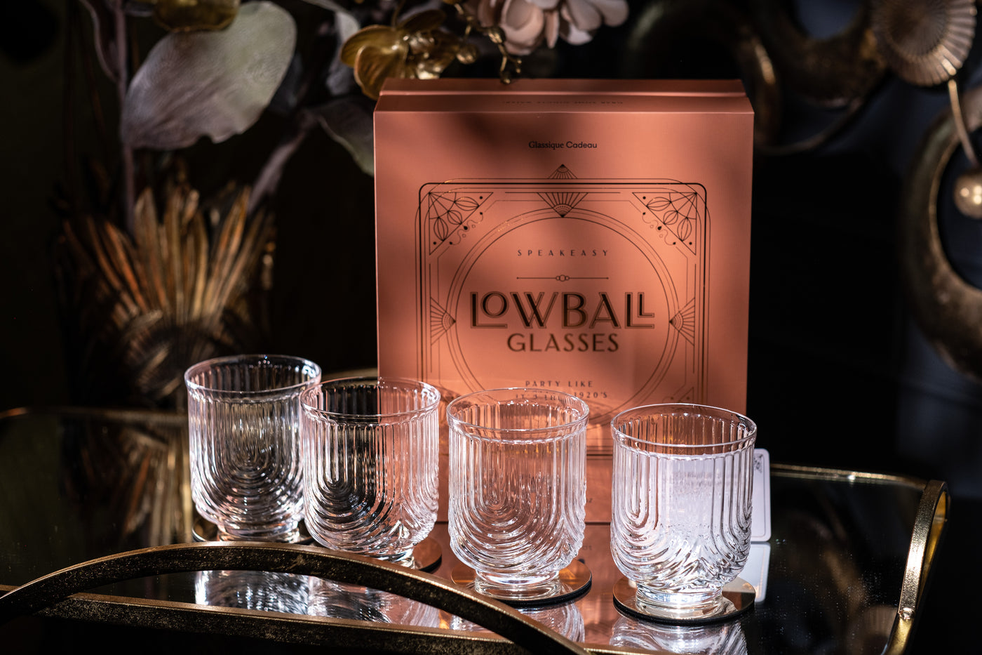 Vintage Art Deco Gatsby Lowball Cocktail Glasses Gift Set of 4 – set scale and proportions