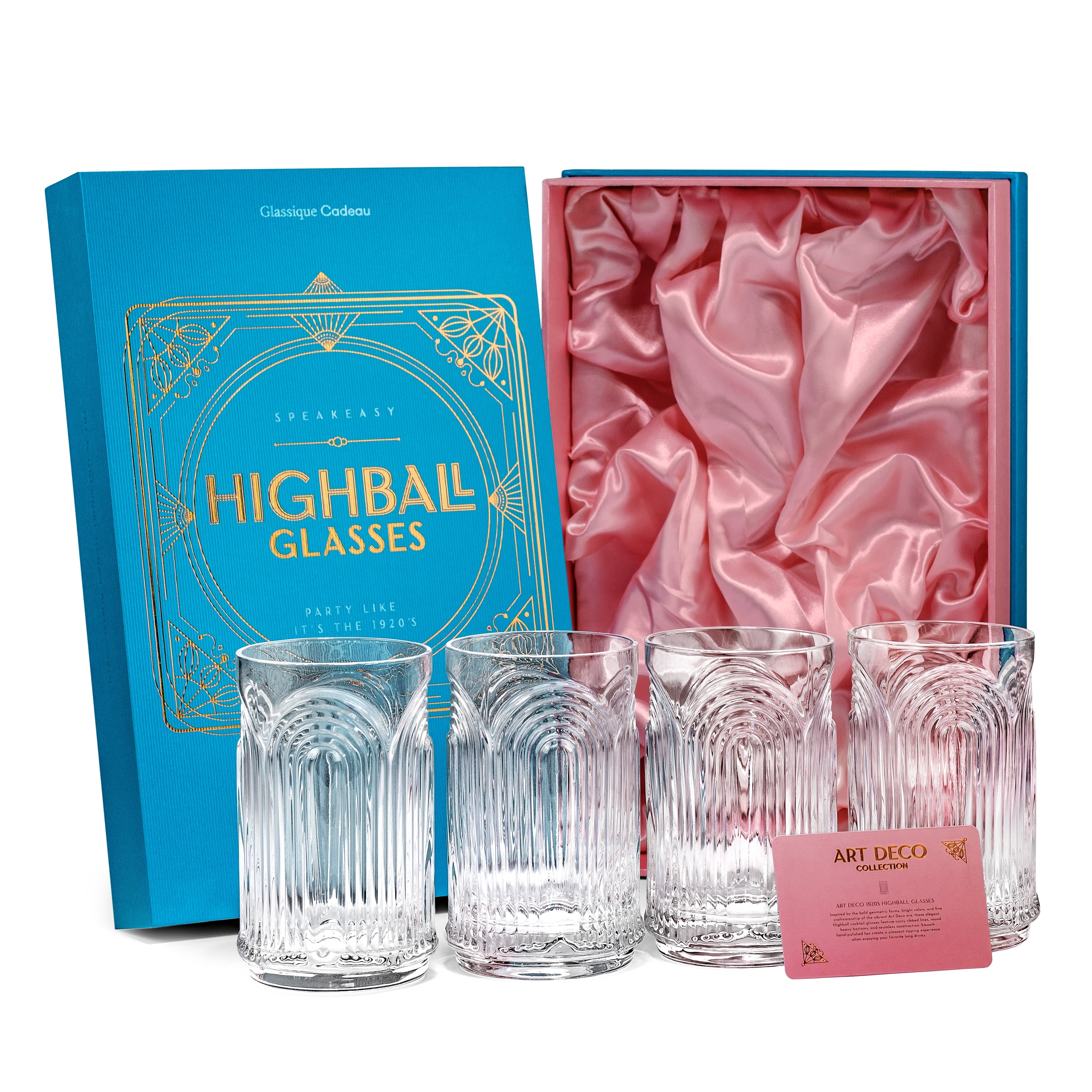 Vintage Art Deco 1920s Highball Glasses Gift Set of 4 – ready-to-gift signature box
