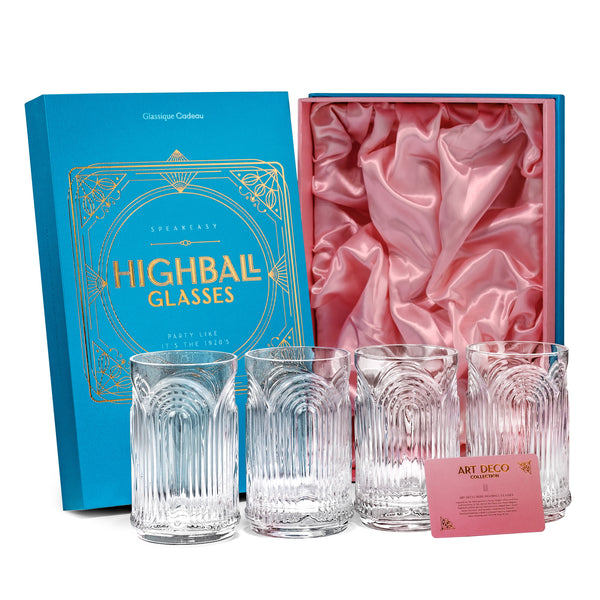Vintage Art Deco 1920s Highball Glasses Gift Set of 4 – ready-to-gift signature box