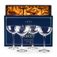 Vintage Roaring 20s Champagne and Cocktail Coupe Glasses Gift Set of 4 – ready-to-gift signature box